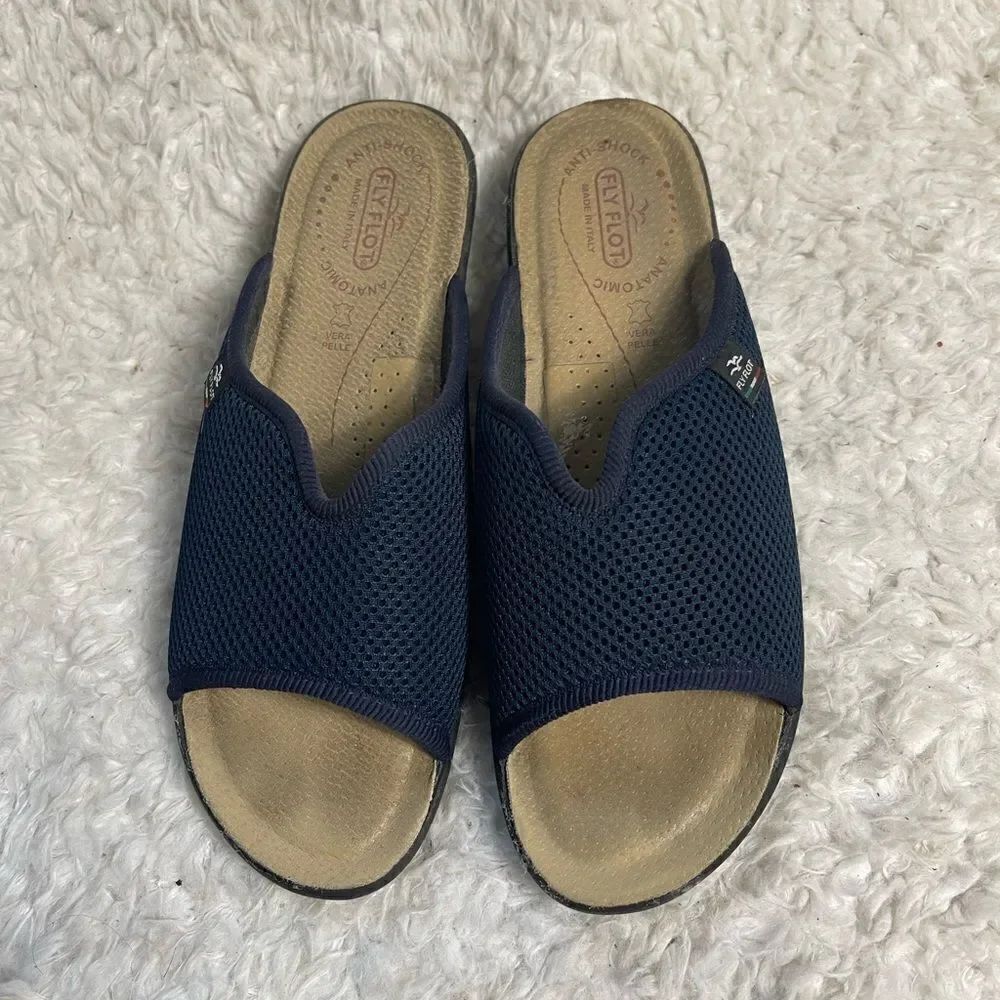Flyflot Women's Navy Blue Mesh Slip-On wedge Sandals made in Italy EU 41 US SZ9